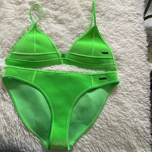 Velvet neon bright green swimsuit set Large